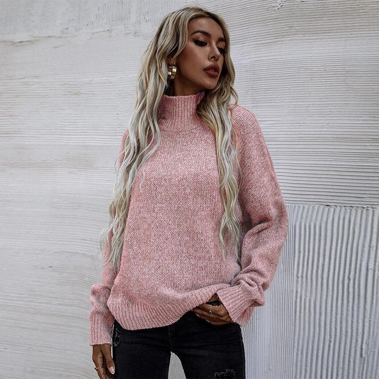 Women Fashion Solid Color Turtleneck Twist Sweater