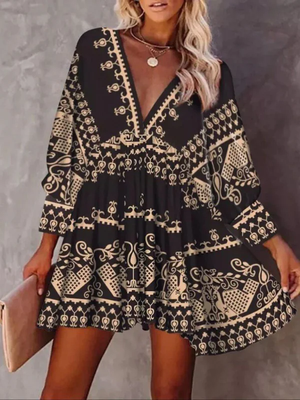 Original National Roomy Floral Stamped Pleated Mini Dress