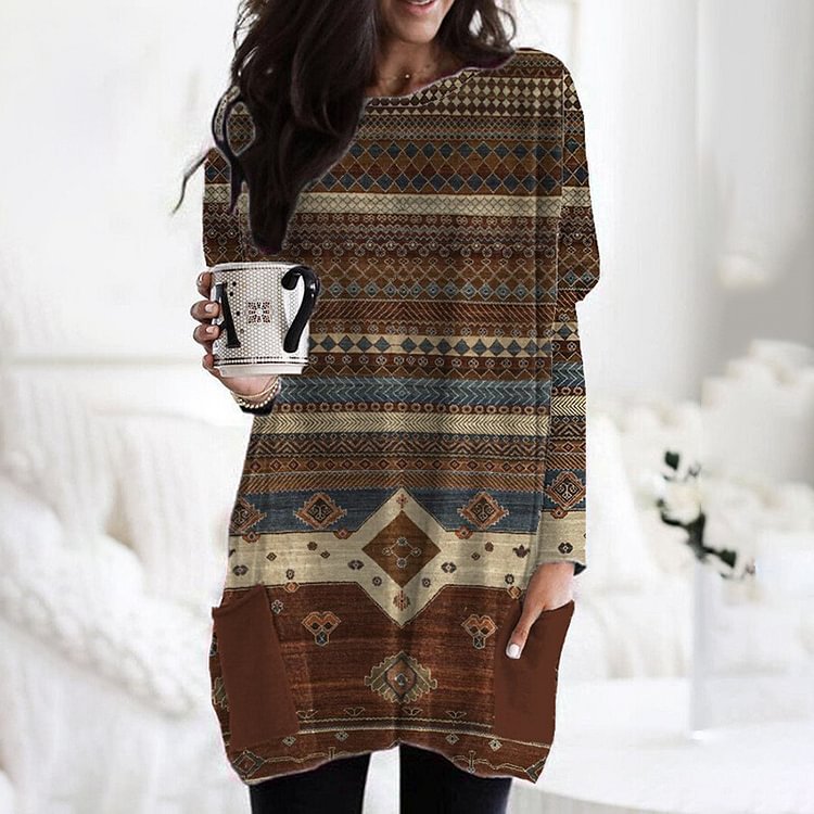 Vintage Western Print Long Sleeve Tunic