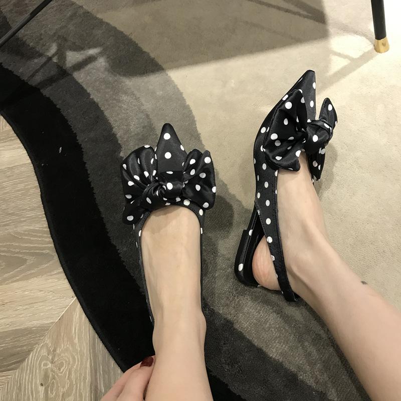 VCSHOES Pointed wave point bow flat sandals and round point half sandals