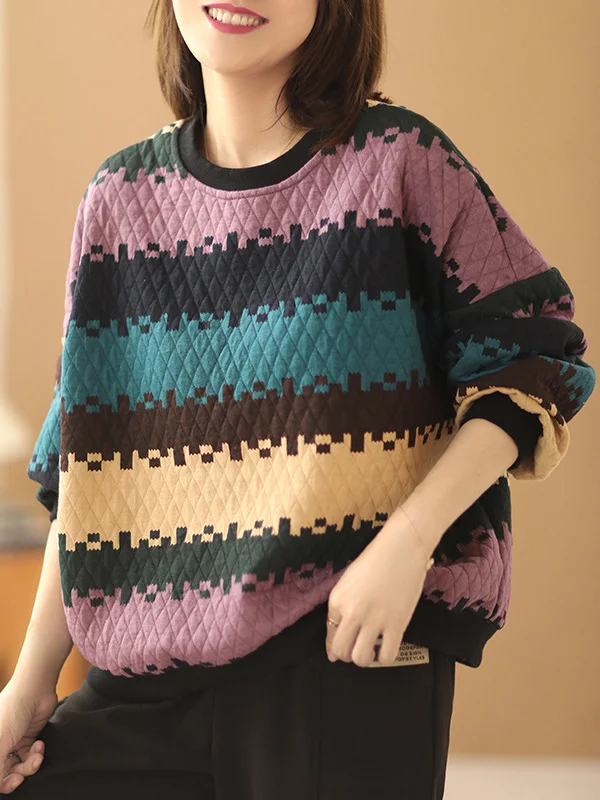 Casual Roomy Contrast Color Sweatshirt Top