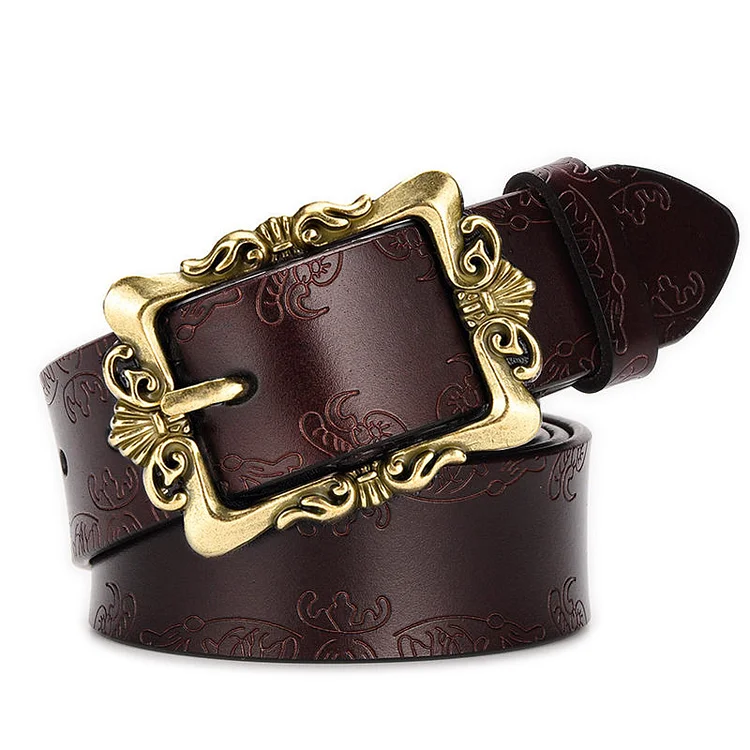 Womens Genuine Leather Belt Ladies Western Thick Leather Wide Belts For Jeans Pants Casual Black