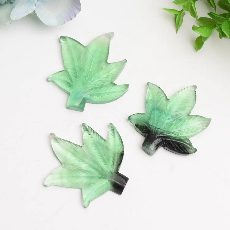 2.2"  Green Fluorite Maple Leaf Crystal Carving
