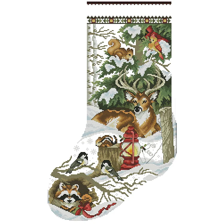 Joy Sunday Christmas Jungle Xmas Socks 14CT Stamped Cross Stitch 34*53CM
