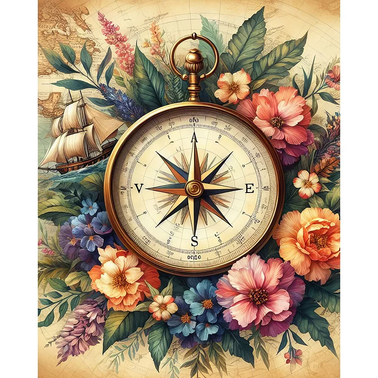Retro Poster - Compass And Desk Lamp11CT/16CT Stamped Cross Stitch 40*50CM