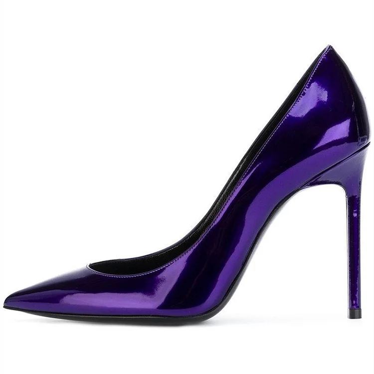 Purple Patent Leather Stiletto Heels Pointy Toe Pumps for Women |FSJ Shoes