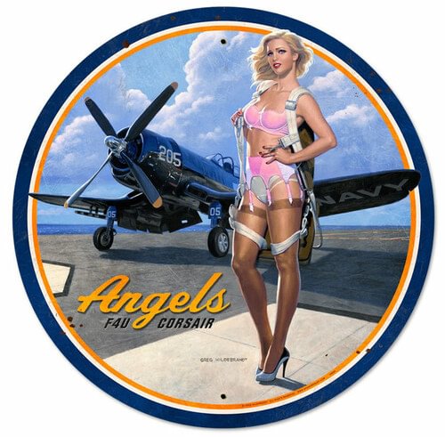 Plane Pin up girl- Round Shape Tin Signs/Wooden Signs - 30*30CM