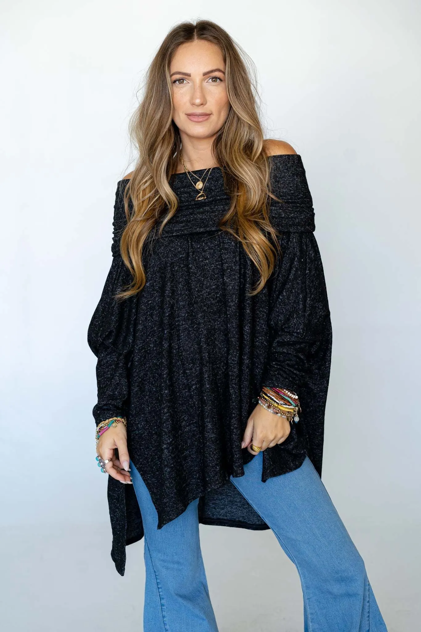 The Nest So Versatile Flowy Knit Sweater - Charcoal