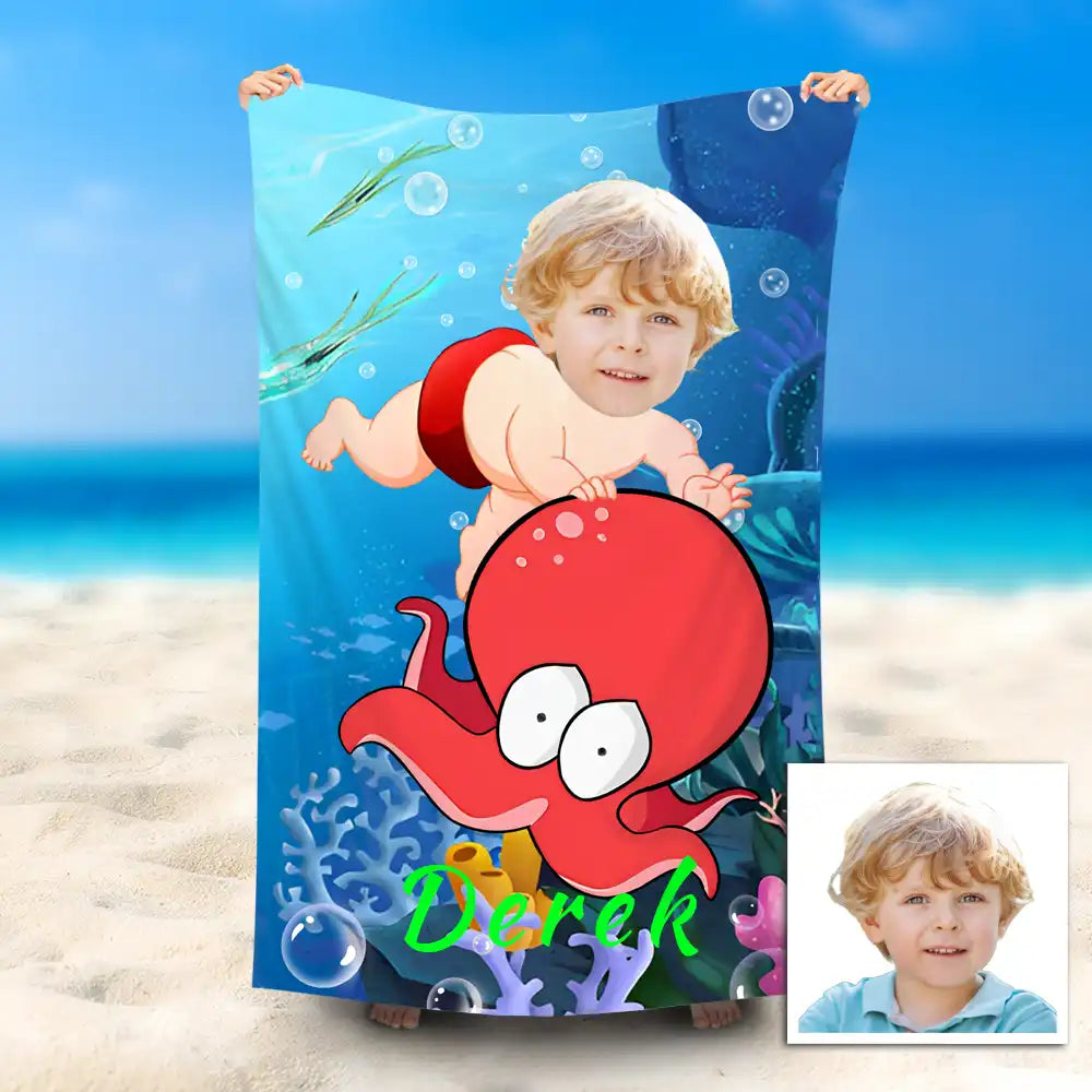 custom-photo-beach-towel-quick-dry-bath-towel-boy-and-octopus