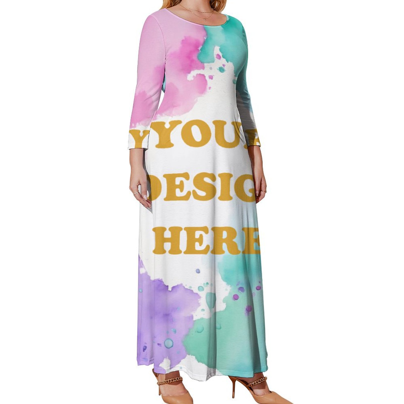 Custom Plus Size Long Sleeve Dress | 95% Polyester 5% Spandex | Crew Neck  Loose Fit