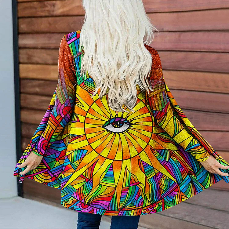 Vefave Hippie Art Print Casual Cardigan