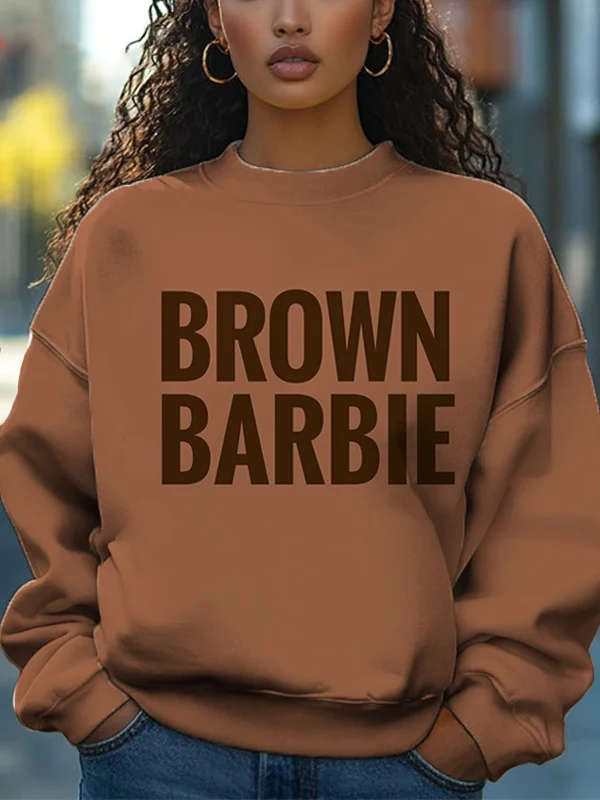 Women's Brown Barbie Print Casual Sweatshirt