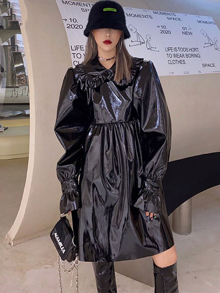 Doll Collar Ruched Fake Two-Pieces Dress