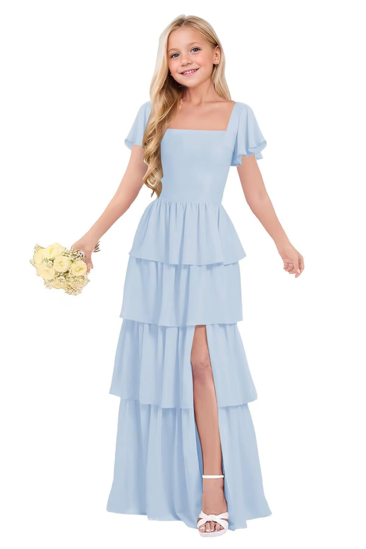 blue junior bridesmaid dresses Dark Navy Junior Bridesmaid Dress,One Shoulder Junior Bridesmaid Dress,JB00054, J14 / Turquoise main image 1