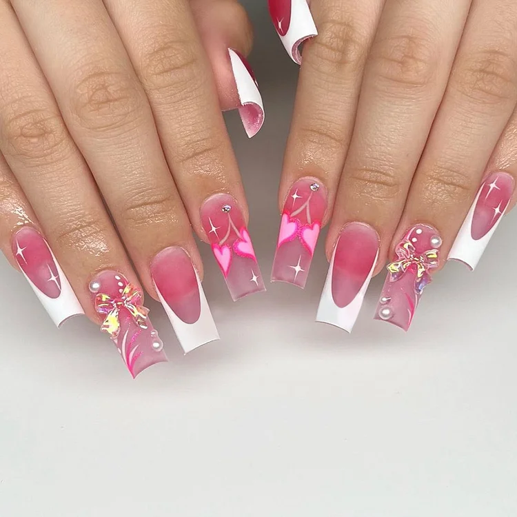 3D Barbie Pink Butterfly Press-On Nails