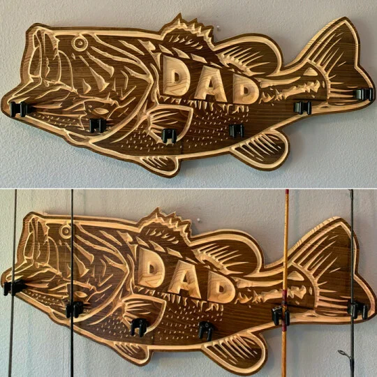 Father's Day Gift🎁wood large mouth bass fishing rod holder