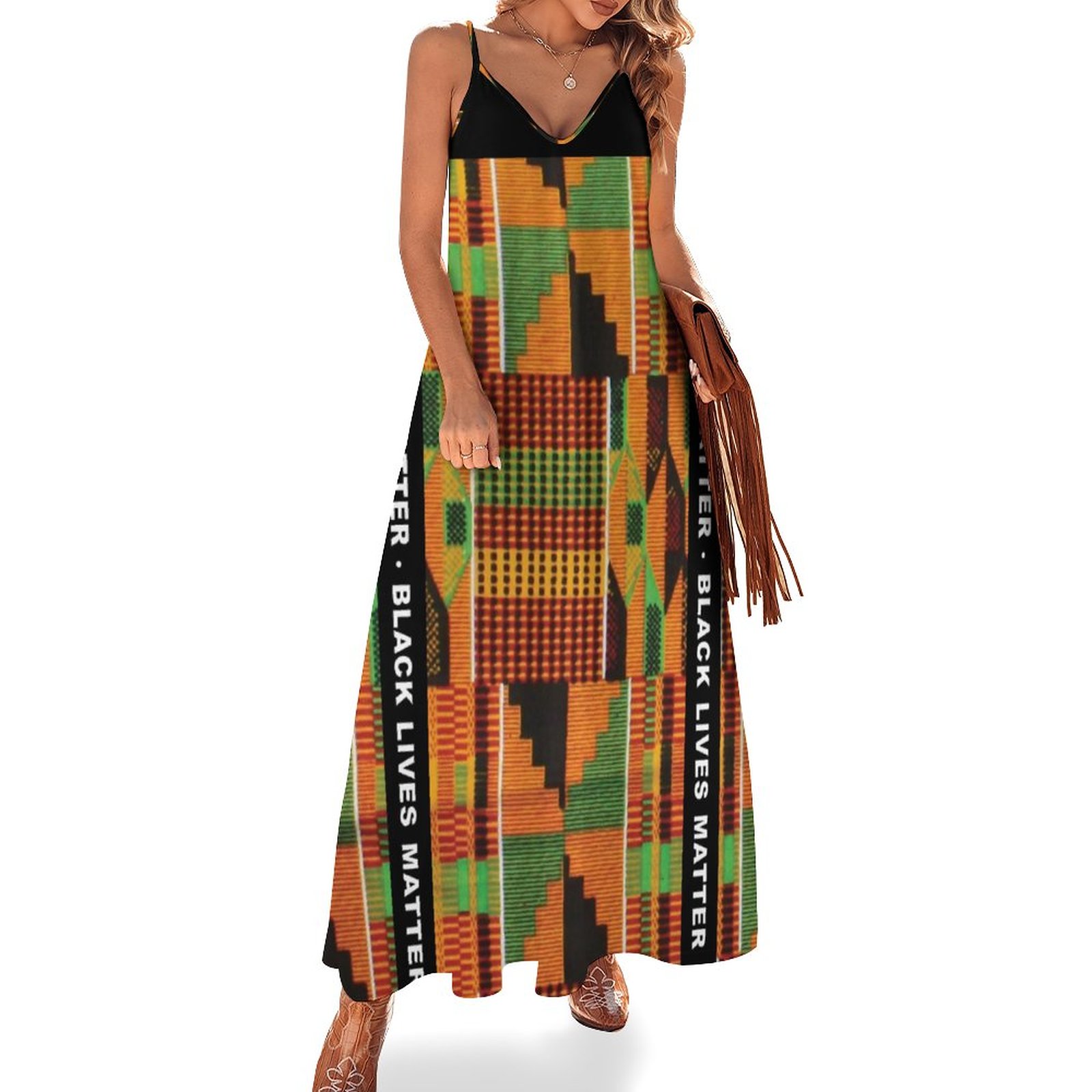 Black Lives Matter Kente Tribal African Women's Casual Strappy V Neck Sleeveless Flowy Loose Long Maxi Beach Dress Sundress Black-M Black Lives Matter Kente Tribal African Women's Casual Strappy V Neck Sleeveless Flowy Loose Long Maxi Beach Dress Sundress Black-M
