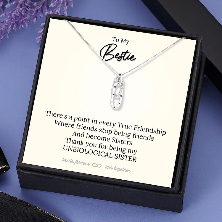 To My Bestie Forever Linked Together Necklace in Silver True Friendship Gift Set