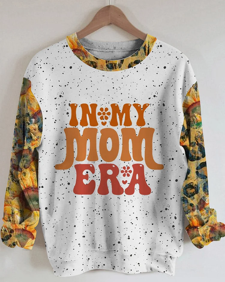 In My Mom Era Ink Leopard Print Round Neck Long Sleeve Sweatshirt