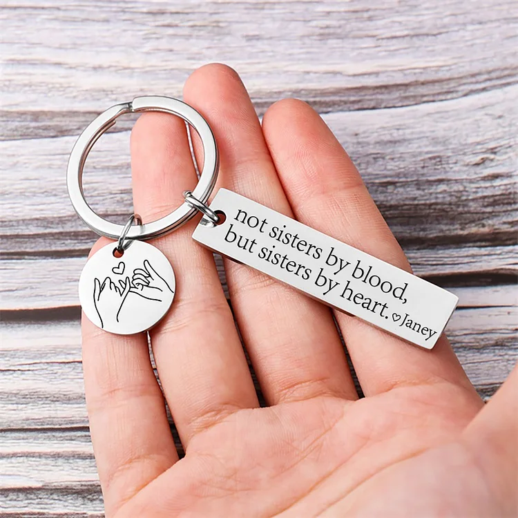 Custom Name Sister Keychain Pinky Swear Keyring "Not Sisters By Blood, But Sisters By Heart" Gift For Friend/Bestie