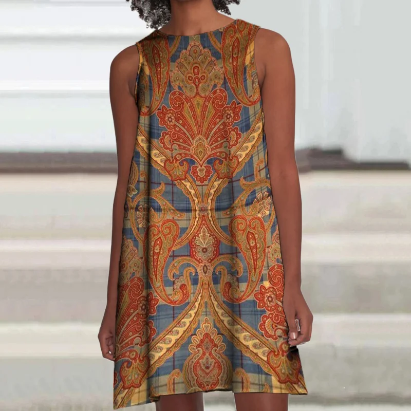 ⚡NEW SEASON⚡Fashion Tribal Retro Plaid Print Mini Dress