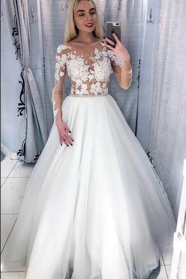 Daisda Elegant A Line Bateau Long Sleeves Floor length Wedding