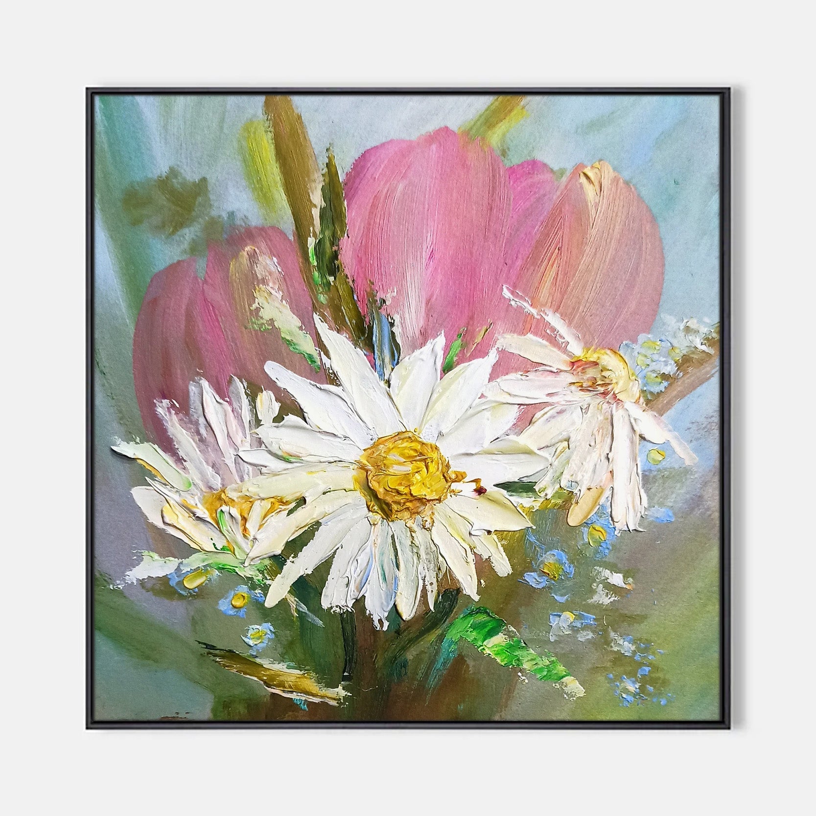 Arabelart Textured Floral Wall Art – Pastel Flower Bouquet Painting AR1200
