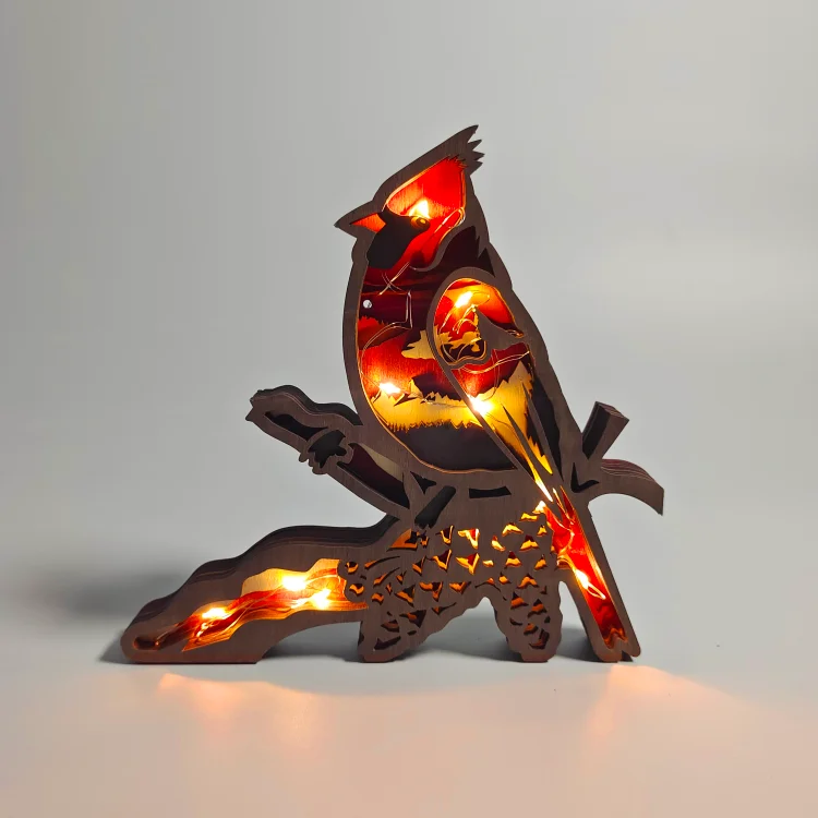 Cardinal Totem Wooden Home Decoration 3D Carving Animal Night Light Carving Handcraft Gift