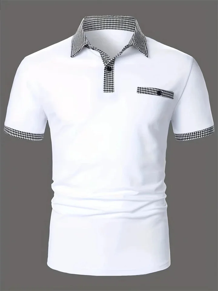 Men's Polo Shirt Golf Shirt Date Vacation Lapel Button Short Sleeves Fashion Plaid / Striped / Chevron / Round Solid / Plain Color Summer Dry-Fit Black White Navy Blue Sky Blue Polo Shirt-Cosfine