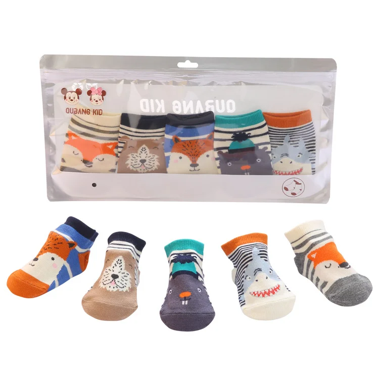 Animal Party Boat Socks Striped Cartoon Non-slip Children's Socks Foreign Trade Cute Baby Floor Socks 5 pairs