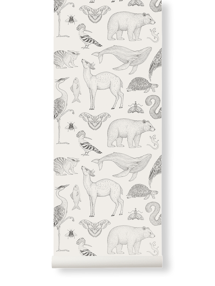 Katie Scott Wallpaper - Animals - Off-White