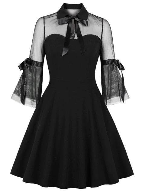Mesh Panel Bowknot Flare Dress SP14359