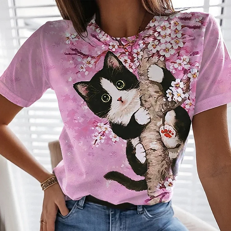 Animal Print Short Sleeve Loose T-Shirt