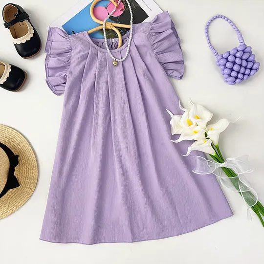 【2Y-7Y】Girls Multicolor Solid Dress