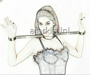 pornhint Pornhint Stainless Steel Press Lock Design bandage Yoke Pillory Restraints Handcuffs