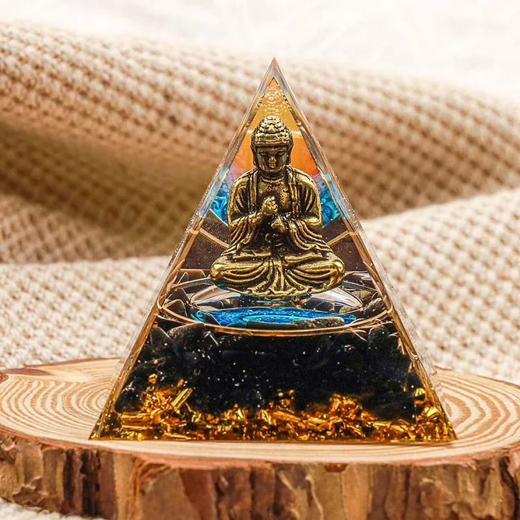 Obsidian Buddha Protection Orgone Pyramid