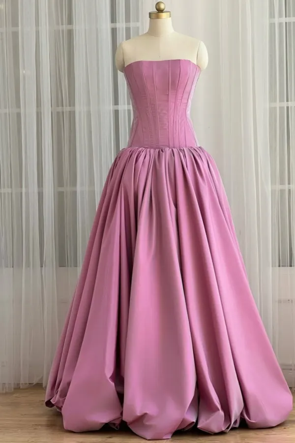 Lussooy Sleeveless Strapless Elegant Long A Line Prom Dress With Pleated
