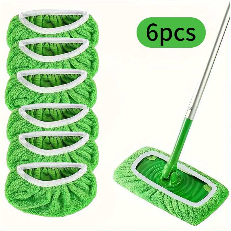 6pcs Super Absorbent Reusable Mop Pads - Green, Durable Polyester Cleaning Cloths for Wet & Dry Floor Care, Easy Household Cleaning Replacement Pads, Wet Dry Mopping | Secure Attachment Pad | Durable Cleaning Cloths, Mops for Floor Cleaning