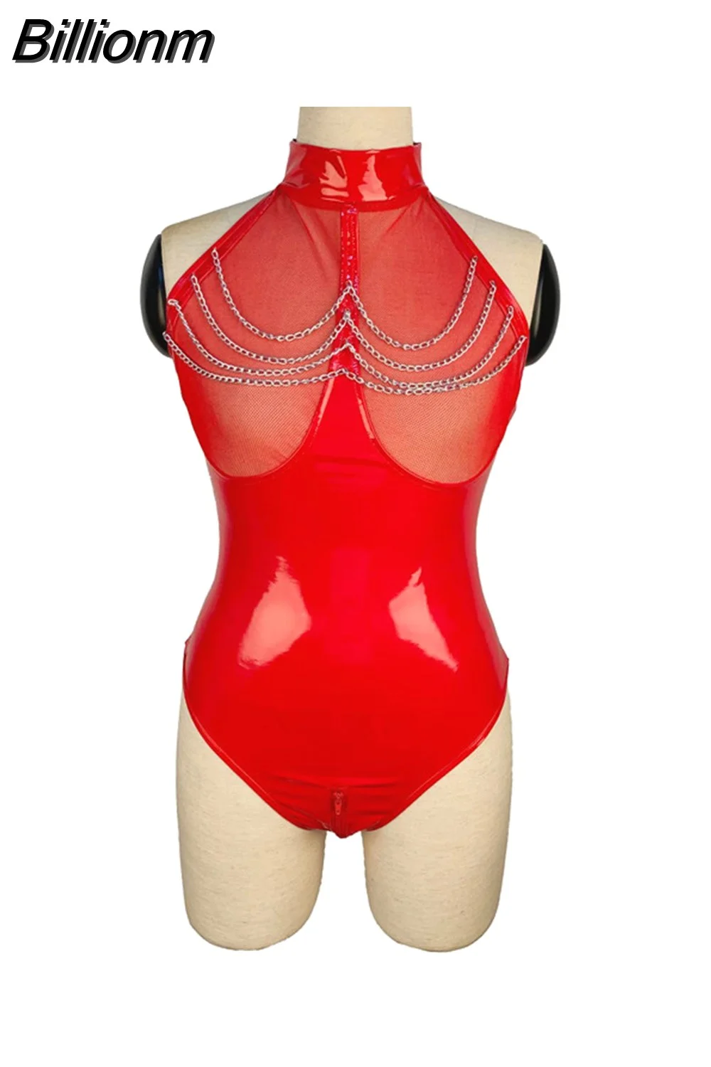 Billionm Wetlook Faux Leather Catsuit Pvc Latex Bodysuit Hollow Out