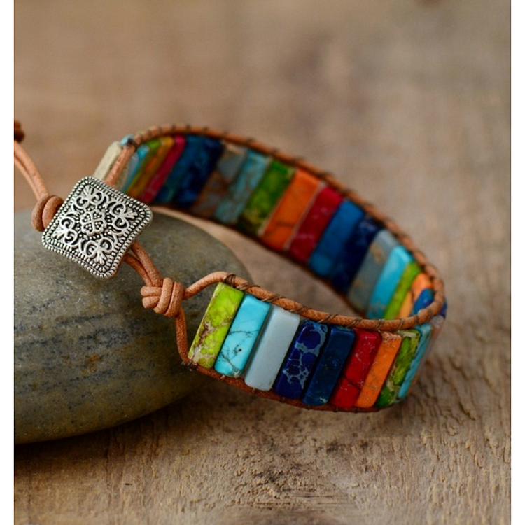 Colorful Stone Braided Bracelet Adjustable Rope Hand Bracelet Jewelry Gift Boho Style 1 Pc