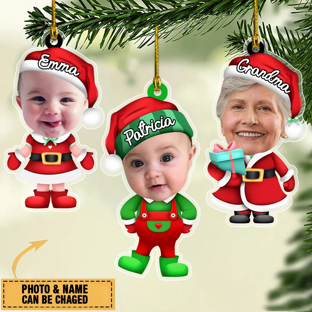 Personalized Photo Santa Christmas Ornament With Grandma Or Grandkids Names