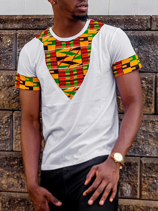 Men's Vintage Patchwork Multicolor Geometric Print T-Shirt