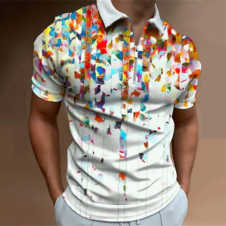 BrosWear Men'S Color Square Oil Painting Polo Shirt