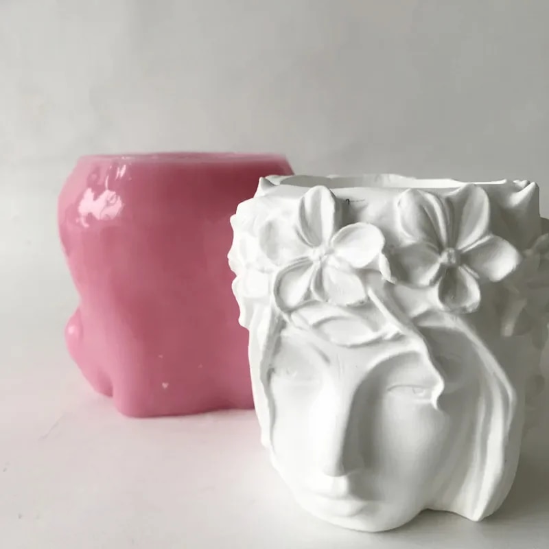 Beautifull-3D Girl Head Cement Vase Mould, DIY Concrete Flower Pot, Silicone Planter Molds, Garden Decorating Craft