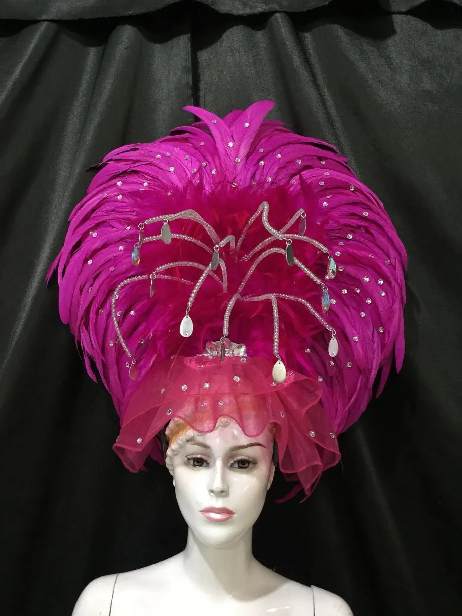 VCSHOES Feather headdress samba costume carnival halloween party bar performance hat makeup dance wings parade White Royal Blue Orange