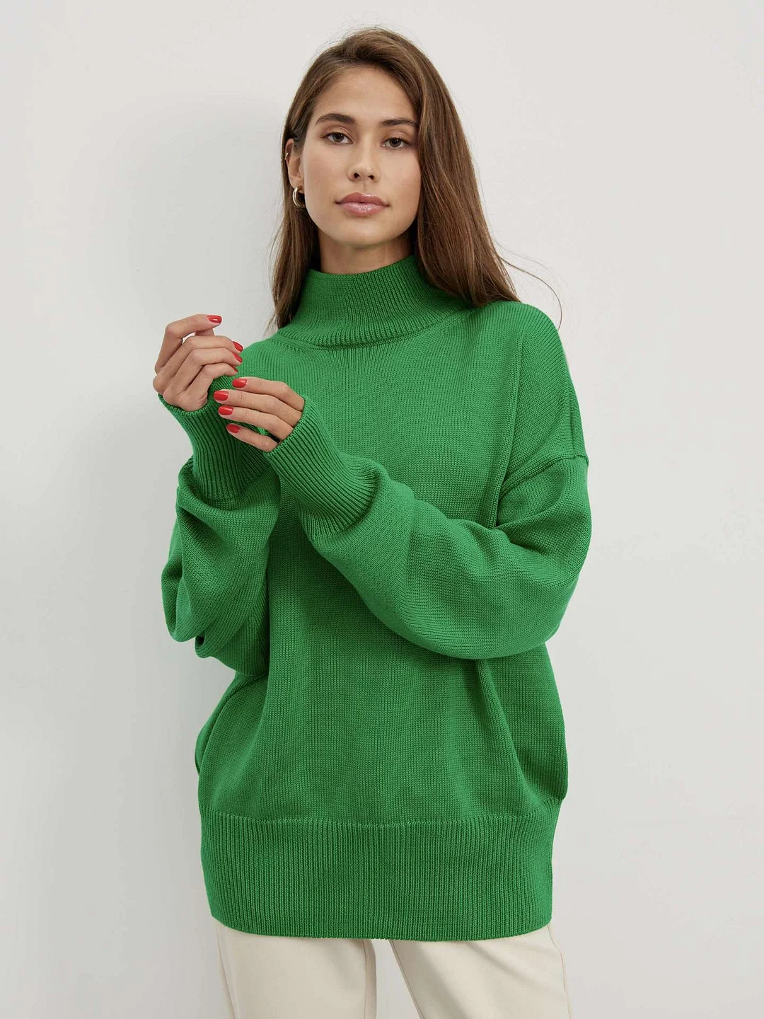 Knitted Loose Half High Neck Sweater