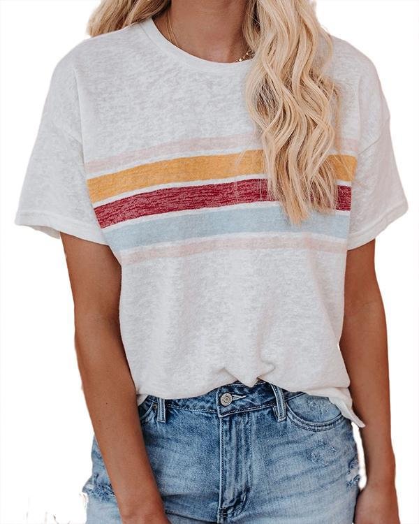 lightweight breathable rainbow stripe printed t shirts p125754