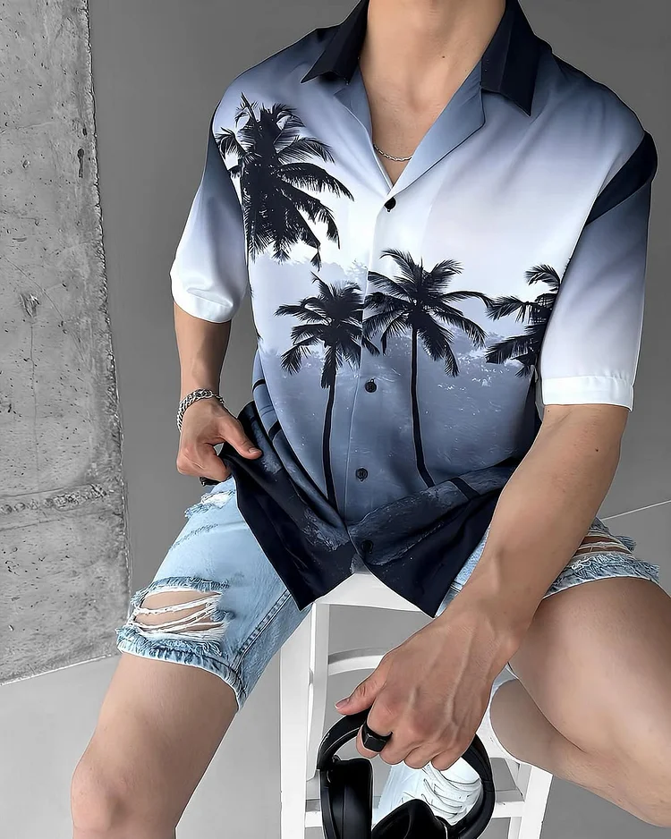 Coconut Print Men's Short Sleeve Shirt