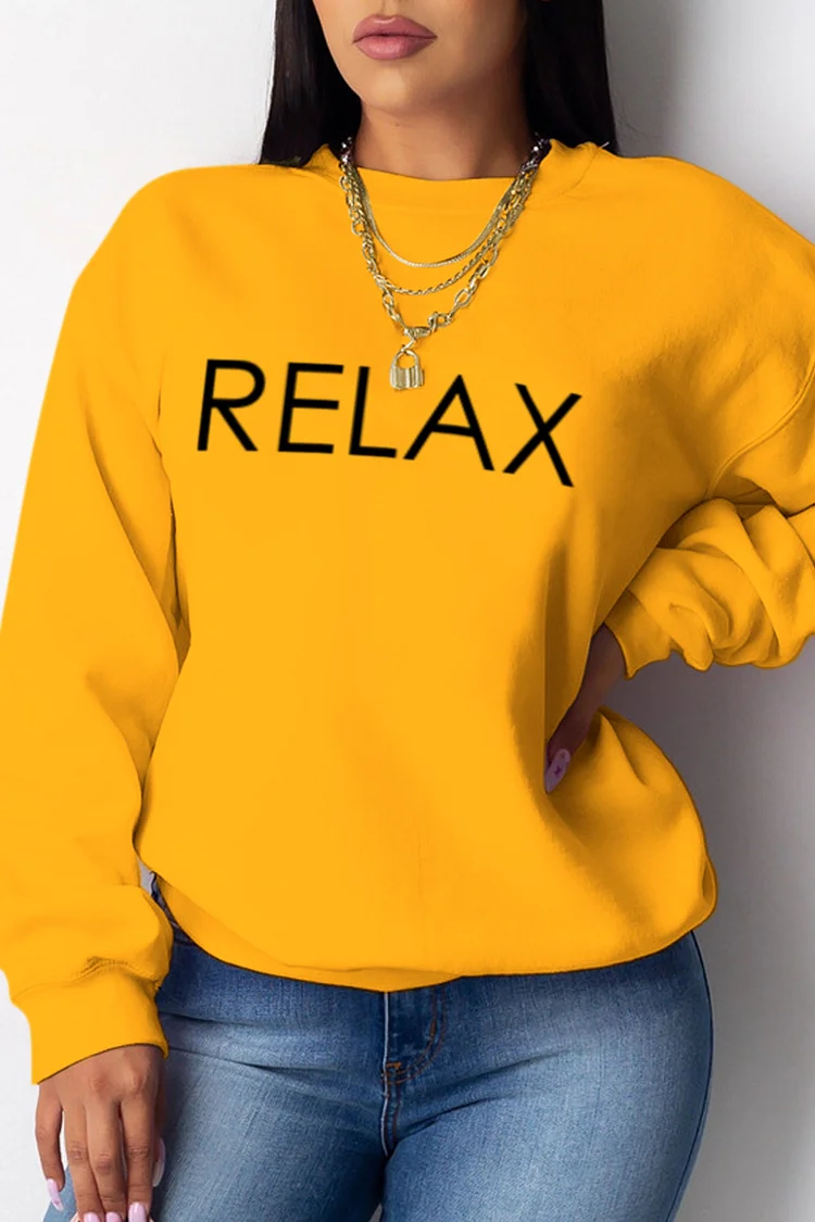Yellow Casual Daily Patchwork Letter O Neck Tops