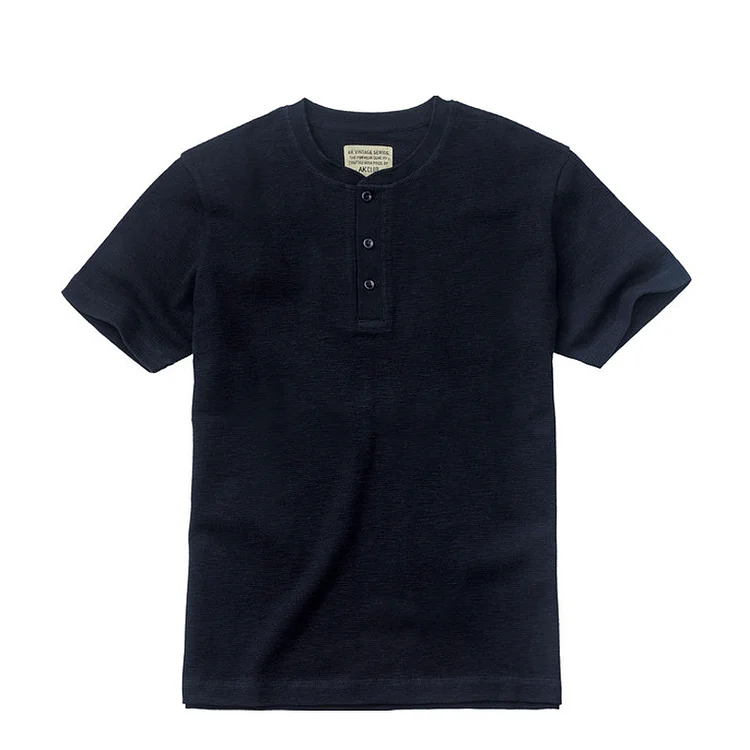 TIMSMEN Vintage Cross Rib Henley Collar Short Sleeve Casual T-Shirt